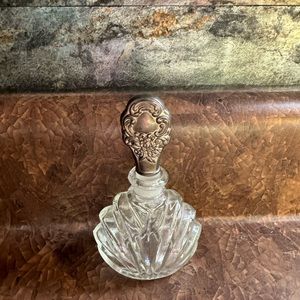 Vintage retro, MCM perfume bottle, silver plated dinnerware up cycle